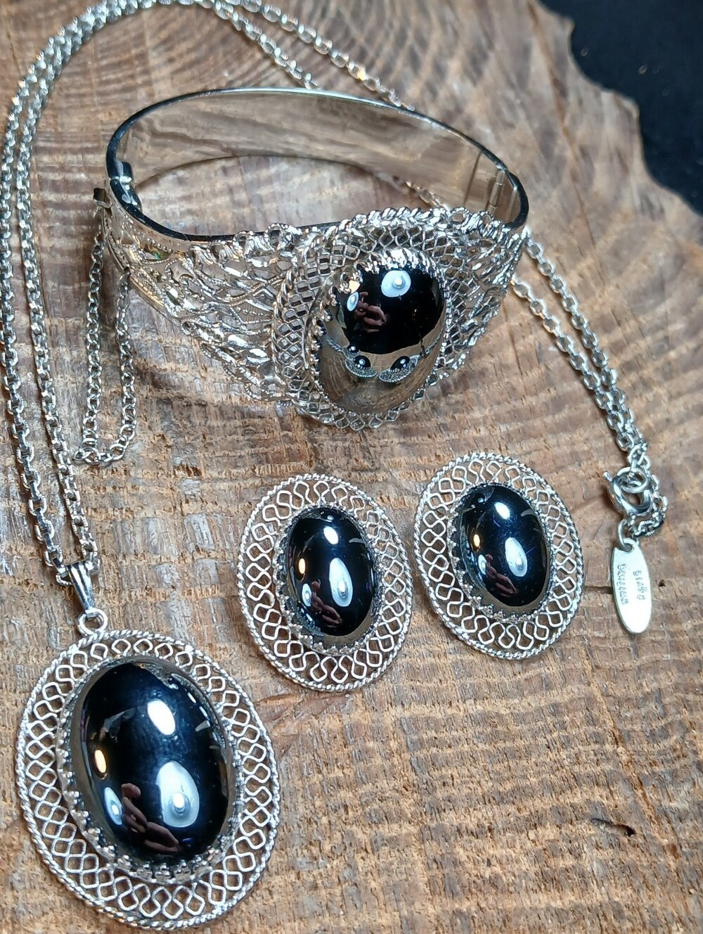 Whiting & Davis Silver-Tone Hematite Look Set - Necklace, Bracelet & Earrings